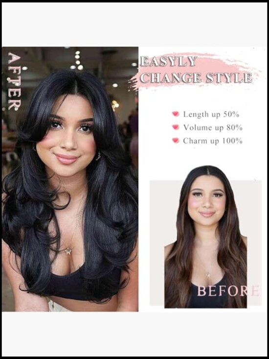 Long Wavy Layered Wig with Curtain Bangs Heat Resistant Full Head 24 inch main image 7